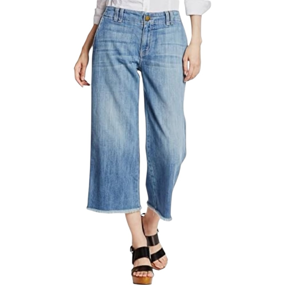 Current/Elliott The Cropped Hampden Trouser in Blue Ocean Raw Hem size 23 NWT